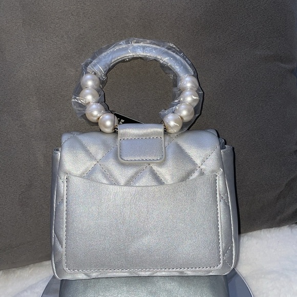 Badgley Mischka Mini Faux Pearl Embellished Top Handle Bag Silver - Picture 2 of 12